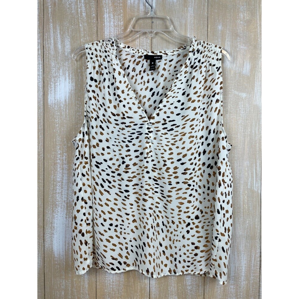 AQUA Cream with Animal Dot Print Sleeveless Blouse V-neck Size L